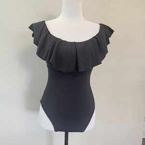 Trina Turk Black Ruffle Bodysuit